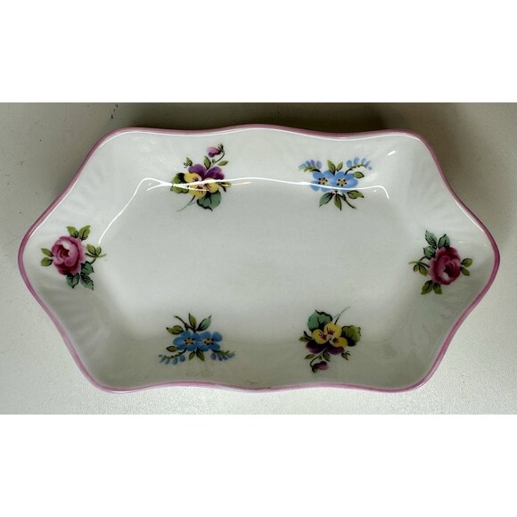 VTG Crown Staffordshire England Floral Bouquet Fine Bone China Trinket Dish - Picture 2 of 4